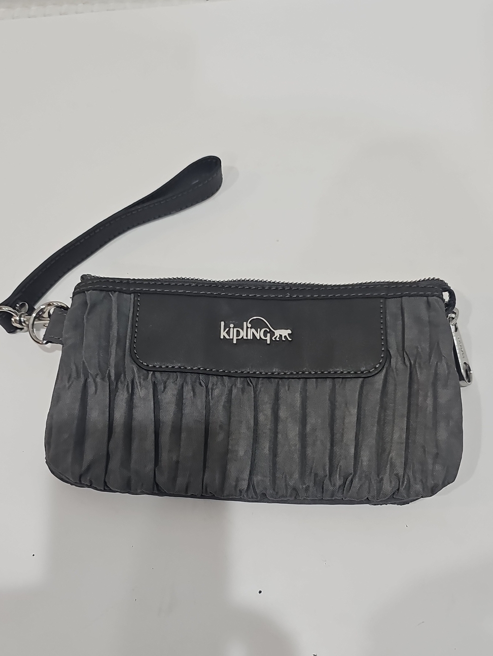 Kipling Charcoal Quilted Wristlet Clutch with Removable Strap